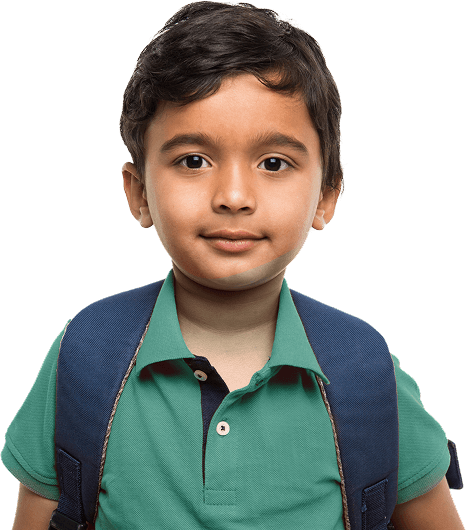 Confident young boy with a backpack, standing and facing forward