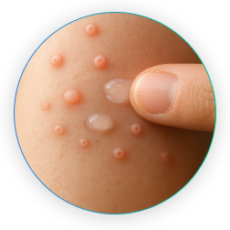 Close-up of molluscum bumps on skin, showing treatment area